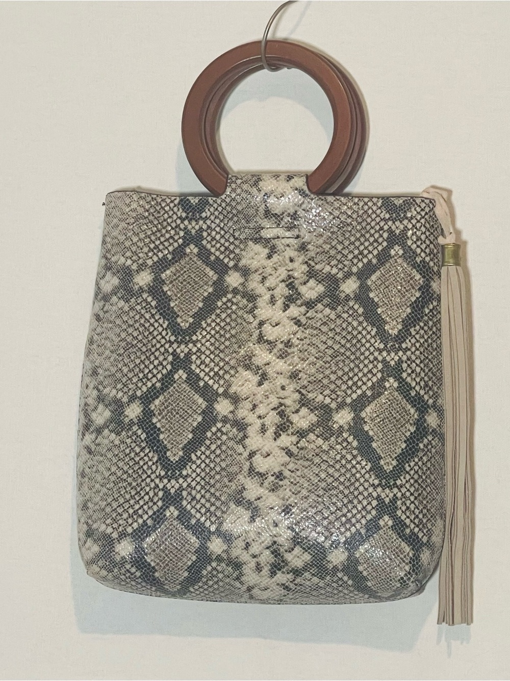 Street Level Nela Snakeskin Print Ring Handle Satchel Bag Grey Black